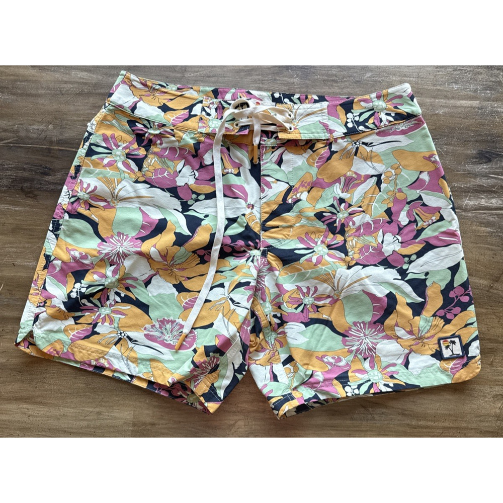 Marine Layer Coronado Board Shorts Men’s 32 6” Floral Pink Yellow Swim Resort